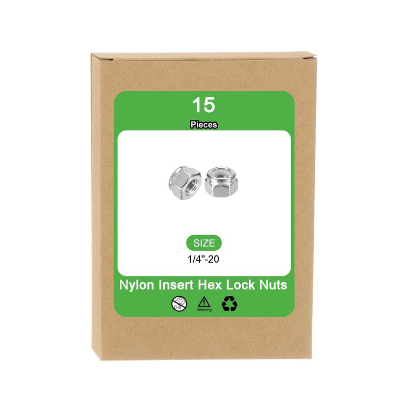 sourcing map 15Pcs 1/4"-20 Nylon Insert Hex Lock Nuts, 316