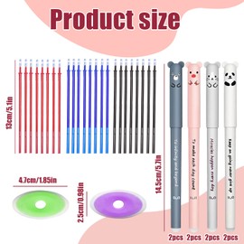 SWoob 8pcs Erasable Gel Pens Rub Out Pen 0.35mm Animal Friction Pens Kawaii Cute Pens Blue Black for Office Supplie Home School Student Stationery with 24 Refills + 2 Erasers