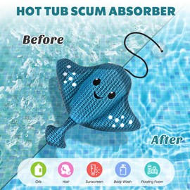 Peloni Manta Ray Hot Tub Scum Absorber - Reusable Stingray Floating Spa Sponge & Oil Remover with Optional Tether - Washable Devilfish Oil Absorbing Sponge for Jacuzzi, Pool, and Bath, 2-Pack