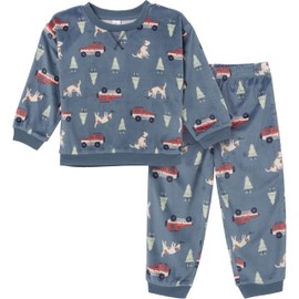 Modern Moments by Gerber Baby Boys' Bunny Fleece 2-Piece Sweater & Pant Pajama Set, Dark Blue Camp, 18 Months