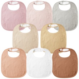 Bearmoss Baby Muslin Bibs for Babies, 100% Cotton Square Neckerchief, Baby Adjustable Baby Bibs, Soft Drool Bibs for Boys and Girls, Pack of 8, Pink brown, m