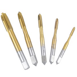 Gasea 5pcs Spiral Point Tap Set, HSS Titanium Coating Threading Tap, Straight Flutes Thread Screw Point Taps, Metric M3 M4 M5 M6 M8