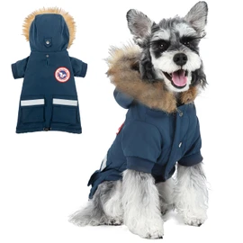 PINA Dog Coats for Small Dogs, Waterproof, Windproof, Hooded, Leash Hole, Navy Blue, L(Chest 16.5"-18.1"), Adult, Winter