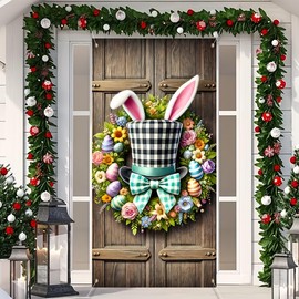 BlissYard Happy Easter Door Cover Bunny Hat Door Banner Welcome Easter Spring Banner Holiday Party Decorations for Front Door Wall Indoor Outdoor Decor 71x 35 Inch Spring Easter Hanging Decorations