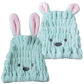Le pumo Towel Cap Set of 2 for Kids, Swimming Girls, Kids, Rabbit, Bear, Hair Cap, Pool, Water Absorbent, Quick Drying, Boys Bathing, Hair Towel (Green)