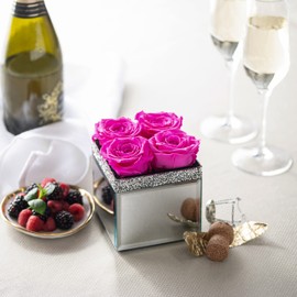 SOHO FLORAL ARTS | Mirrored Vase Pave Accent | Genuine Roses That Last for Years | Forever Roses in a Box (Radiant Pink)
