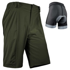 Wulibike Men's 2 in 1 Padded MTB Shorts, Baggy Breathable Mountain Bike Shorts with Inner Padding OliveGreen M