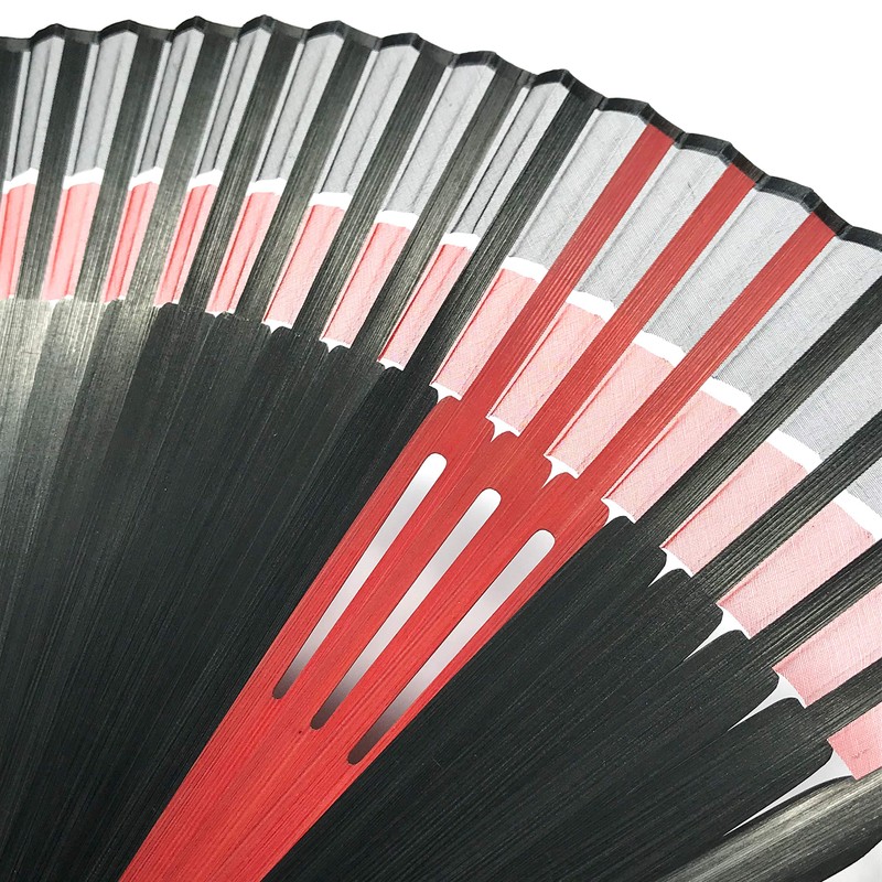 6057 Double Men's Folding Fan, Silk Fan, Double Size, Black,