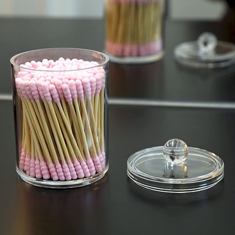 Clear Cotton Jar Containers,Plastic Apothecary Jars Qtip Holder, 2Pcs Qtip