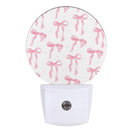 GANTINIR Pink Bow Night Light Ribbon Night Lights LED Lamp Round Plug into Wall Nightlight with Dusk to Dawn Sensor Home Hallway Stairway Kitchen Decor
