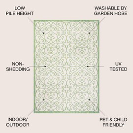 JONATHAN Y SMB107J-4 Madrid Vintage Filigree Textured Weave Indoor Outdoor Area-Rug, Classic Traditional Transitional Easy-Cleaning,Bedroom,Kitchen,Backyard,Patio,Non Shedding, 4 X 6, Cream/Green