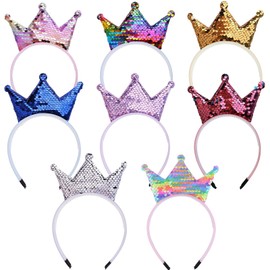 EUDUQ 8-Piece Sequin Crown Headband Set, Glitter Crown Headbands, Colourful Metal Crown Hair Hoops for Birthday, Christmas, Party, Cosplay