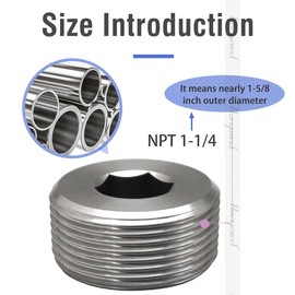 horiznext npt 1-1/4 stainless steel 304 male thread internal hex countersunk pipe plug fitting, adapt tube socket connect water valve boat cap (1 pc)