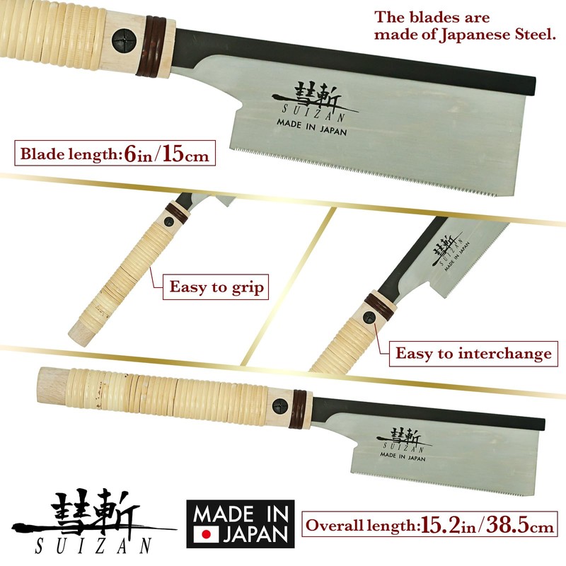 SUIZAN Dozuki Dovetail Saw 6" Crosscut - Professional Japanese Pullsaw