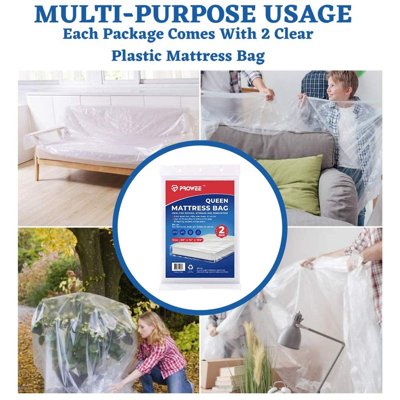 PROWEE 2 Pack Queen Size Mattress Bag Clear Mattress Storage