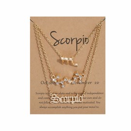 3 PCS Zodiac 12 Constellation Pendant Necklace Astrology Gold Tone Chain with Message Card