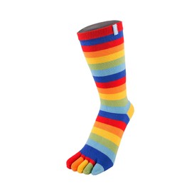 TOETOE - Men, Women Essential/Everyday Stretchy Mid-Calf Soft Cotton Seamless Stripy Toe Socks, Hygienic, Breathable, UK 4-11 | EU 35-46 -1 pair - Rainbow stripy