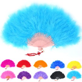 180 Degree Large Bubbly Juliana Fan, Fur (Light Blue) Feathers, Dance, Showa, Juli Fan, Standard, Disco, Cosplay, Party