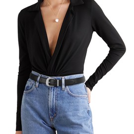 WHIPPY Leather Belts for Women Casual Waist Belt with Vintage Silver Buckle Ladies Fashion Belt for Jeans Pants, Black, L