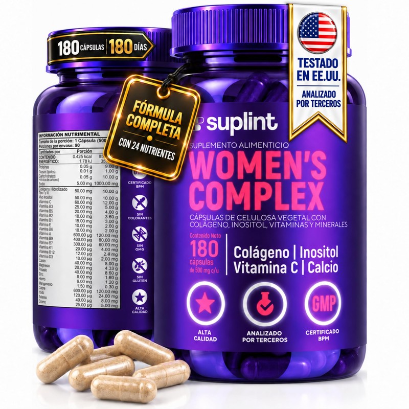 Vitaminas para Mujer con Colágeno Hidrolizado, Inositol, Biotina, Ácido Fólico