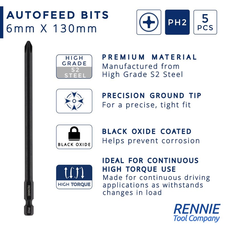 5 x Rennie Tools 130mm Long PH2 Compatible with Senco
