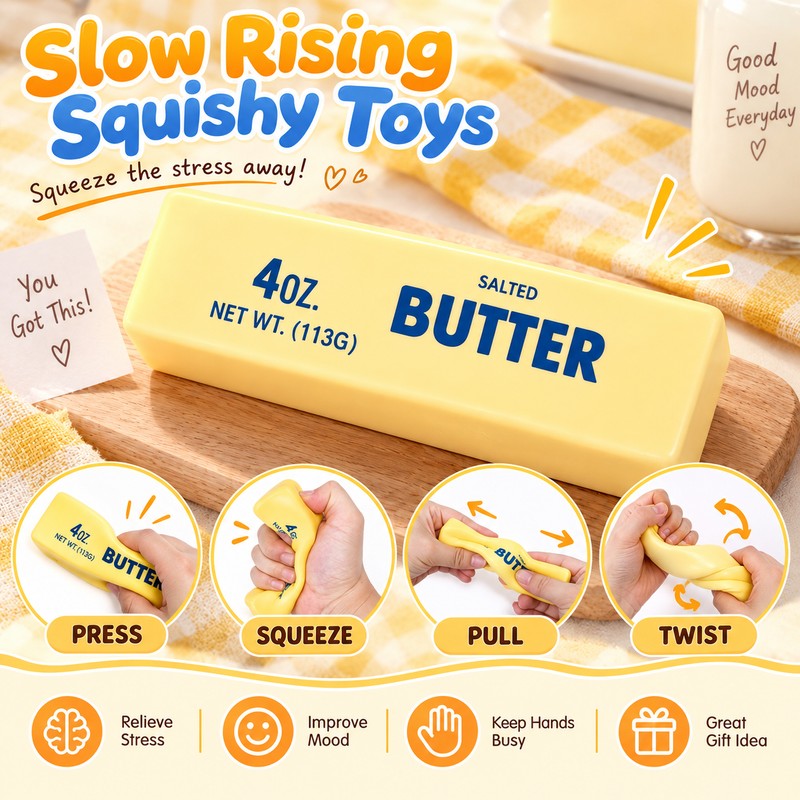 Butter Stick Squishy Stress Ball Fidget Toy Crunchy Squeeze Toy
