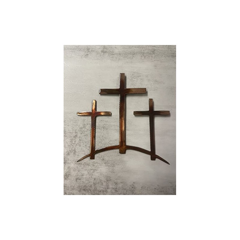 Three Crosses on a Hill Metal Wall Art (15" tall)