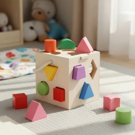 Juego Didáctico Bebé Montessori Cubo De Madera Educativo Color Modelo de formas                                                                       