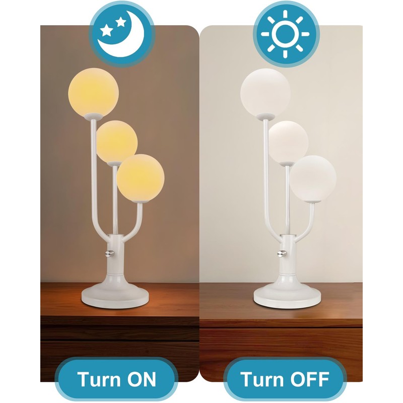 Lightdot Modern White Globe Table Lamp Dimmable Mid Century 3-Light
