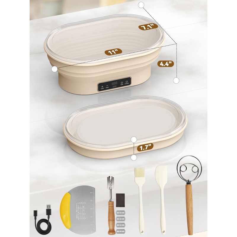 2L Heating Banneton Bread Proofing Basket, Upgrade Timer & 6