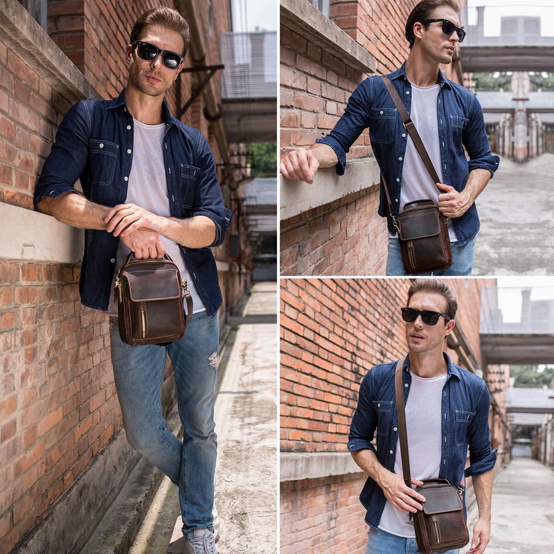 TIDING Vintage Leather Messenger Bag for Men Small Crossbody Shoulder