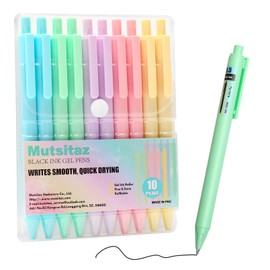 Mutsitaz 10 Pcs Retractable Gel Ink Pens 0.5mm Black Ink, Smooth Writing Cute Pens, Pastel Gel Pens for School Office Gift Supplies