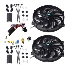 BLACKHORSE-RACING 10" Electric Radiator Cooling Fan w/ & Thermostat Relay & Mounting Kits(2 Pcs)
