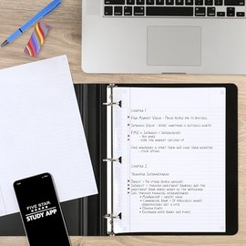 Five Star Papel de hojas sueltas + aplicación de estudio, papel de cuaderno de relleno con rayas universitarias, reforzado, combate el sangrado de tin