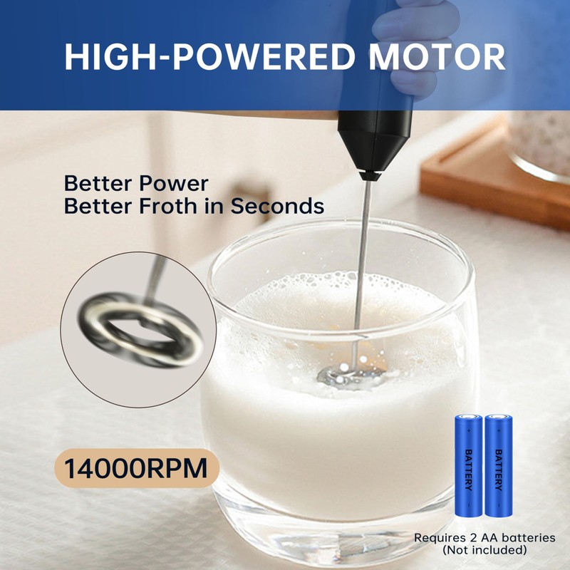 YSSOA Electric Milk Frother Handheld with Stainless Steel Stand Battery