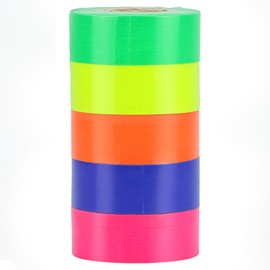QWORK® Neon Tape, 25 mm x 10 m, Set of 5, Fluorescent Fabric Tape, UV-Active, Tear-Resistant, Easy to Remove, 5 Colours