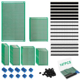 Pack of 147 PCB Boards Kits, 21 Pieces PCB Board Perforated Board Kit, Double-Sided PCB Board, Prototype Double-Sided Circuit Boards for DIY Soldering, Compatible with Arduino Kit