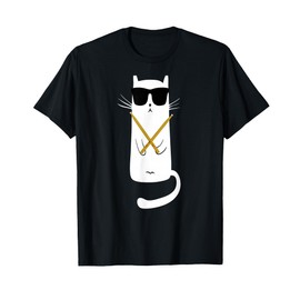 Funny cat wearing sunglasses drums playing drums T-Shirt