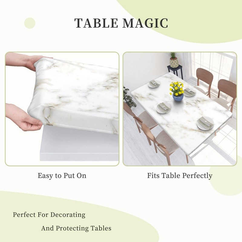 White Marble Texture Rectangular Tablecloth with Elastic Edge 4FT Waterproof