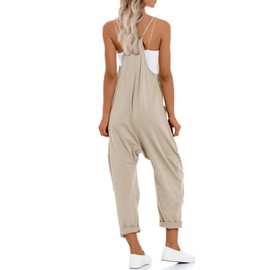 UNIANKIYA One Piece Jumpsuits for women V Neck Sleeveless Loose Fit overalls Spaghetti Strap Harem Long Pants with Pockets