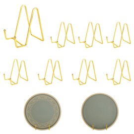 YAYODS 8PCS Plate Holder Easel Display Stand, 4 Inch Metal Plate Stands for Display, Gold Book Stands for Photo, Picture, Decorative Plates, Tabletop Art