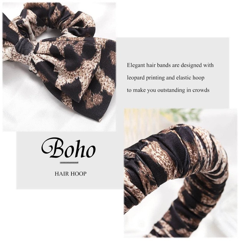 Bessney Boho Headband Wide Leopard Hair Bands Elastic Ruched Scrunchies