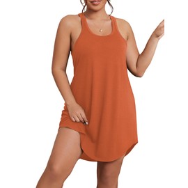 SOLY HUX Women's Plus Size Nightgowns Tank Sleep Shirts Racerback Sleeveless Sleepwear Soft Chemise Dress Burnt Orange 0XL