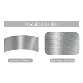 Satin Ribbons Silver 25 mm Wide, 23 Metres Grey Gift Ribbon for Gift Wrapping, DIY Crafts, Bouquets, Bow Making, Birthday and Wedding Decorations