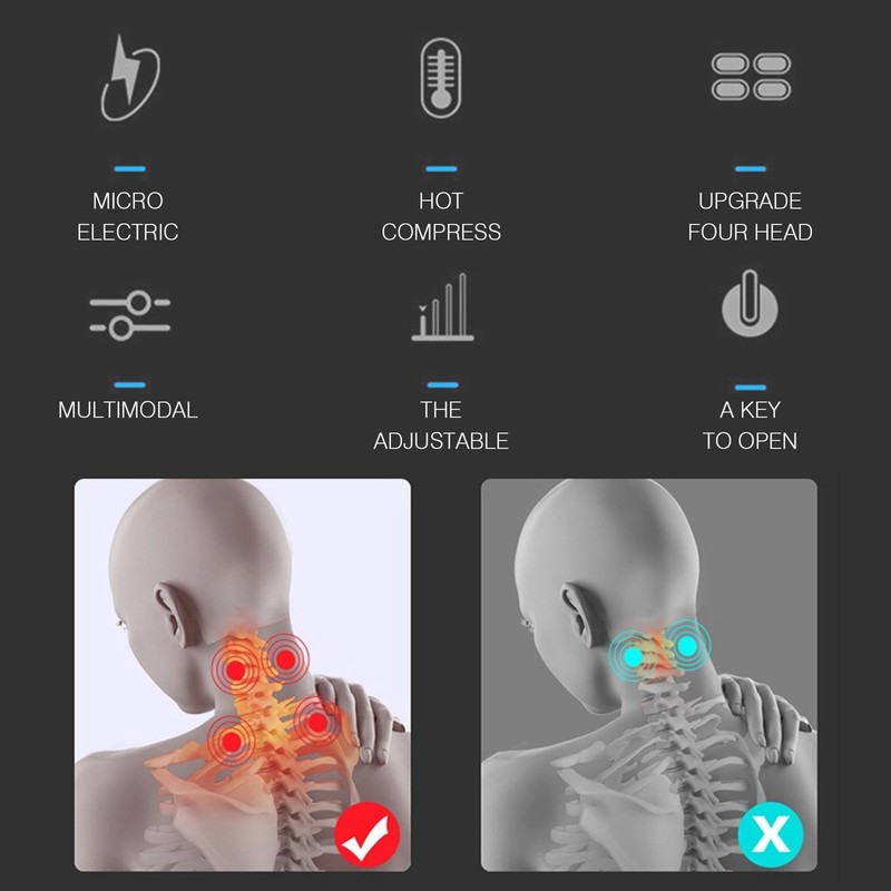 Cervical Massager 16 Modes USB Smart Pulse Heating 4 Head