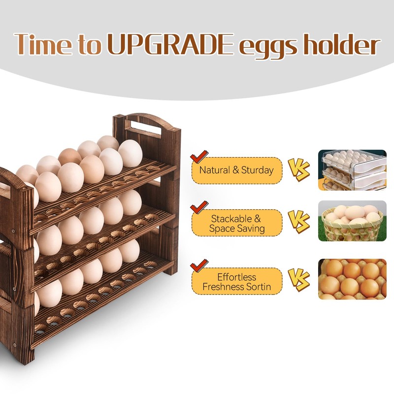 Wooden Egg Holder 3 Layer Fresh Egg Rack Holders Countertop