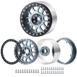 MOHERO 4Pcs 2.6" Metal Beadlock Wheel Rims RC Rims for Wraith 90053-90048 1/10 RBX10 Axial AXI03005 AXI03000 AXI3004,Titanium+Black