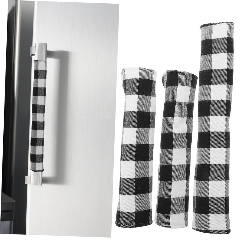 TEHAUX 3pcs Black White Checkered Handle Covers for Refrigerators Ovens