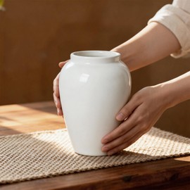 White Ceramic Vase for Home Decor, 6.1” Small Modern Vase, Minimalist Flower Vase for Pampas Grass, Table Centerpiece, Shelf, Living Room, Office Décor