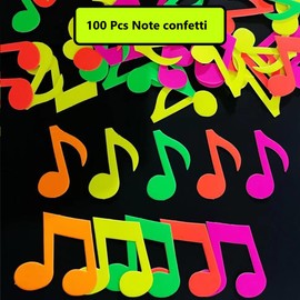 KARLOR Pack of 300 Neon Confetti, 100 Star + 100 Round + 100 Music Notes, Fluorescent Party Decoration, Glow Paper, Party Accessories, Black Light, Fluorescent Confetti Decoration Props Lights Under